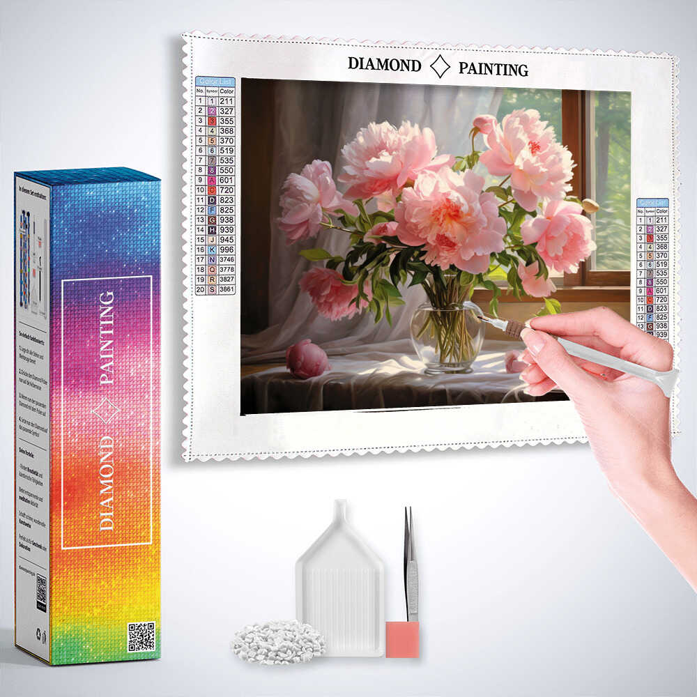Diamond Painting - Morgenlicht und Pfingstrosen