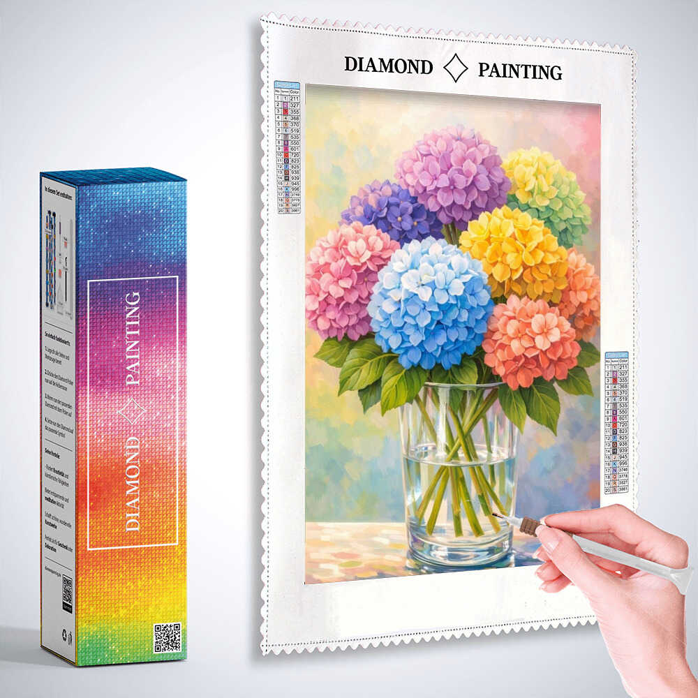 Diamond Painting - Regenbogen Blumenstrauß, Hortensie