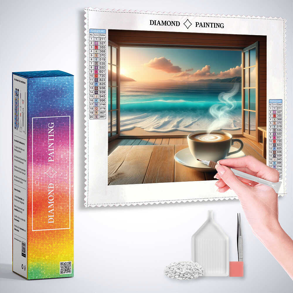 Diamond Painting - Kaffeegenuss am Meer