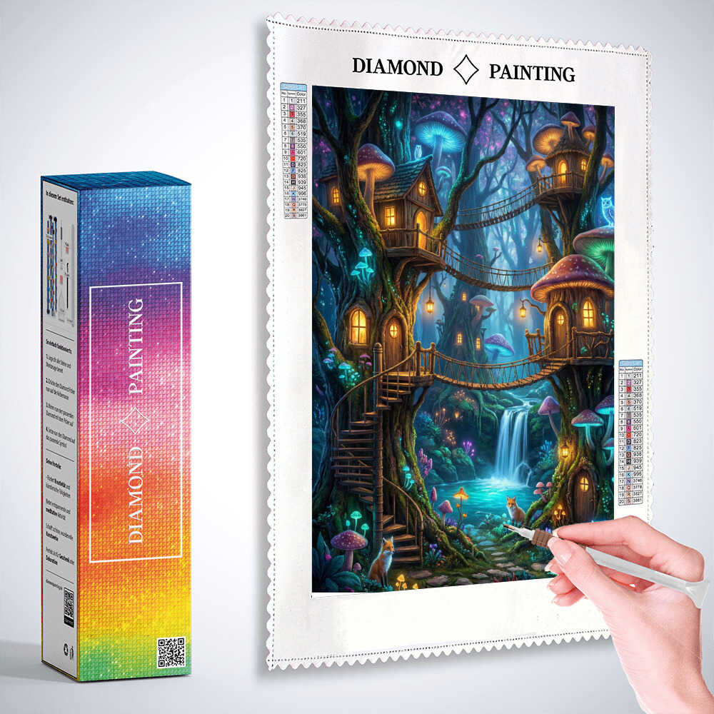 Diamond Painting - Magisches Walddorf bei Nacht