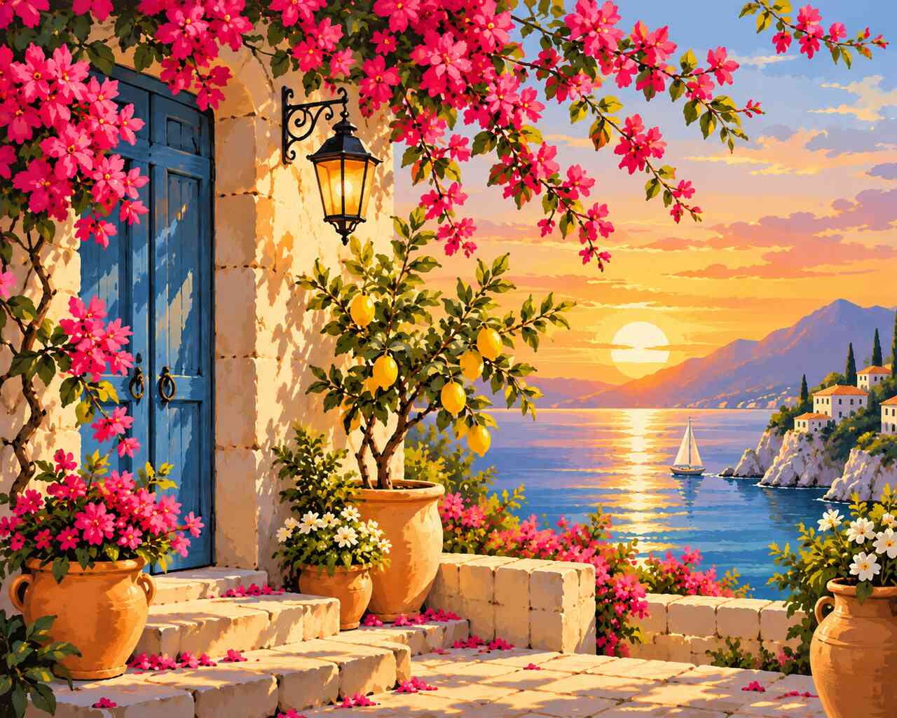 Diamond Painting - Mediterraner Traumabend, verzaubertes Licht