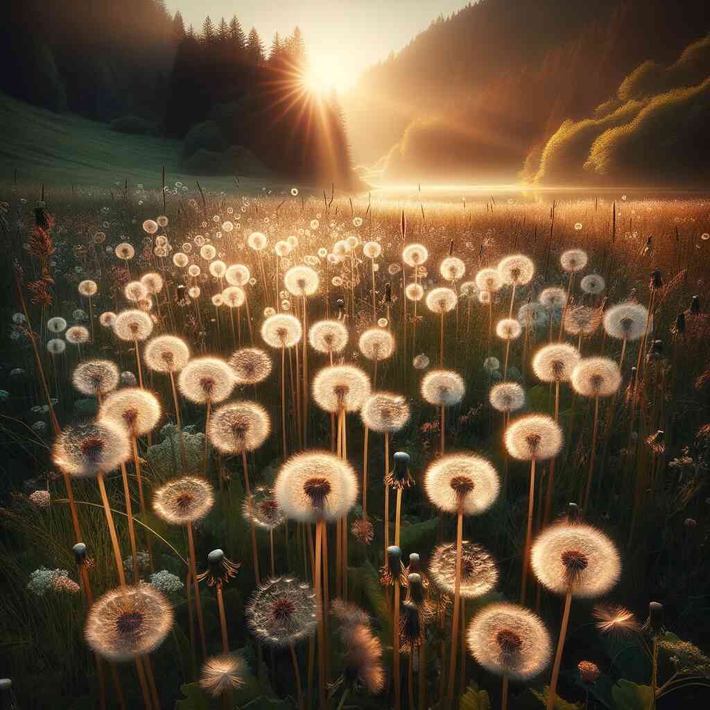 Diamond Painting - Morgenlicht über dem Pusteblumenmeer