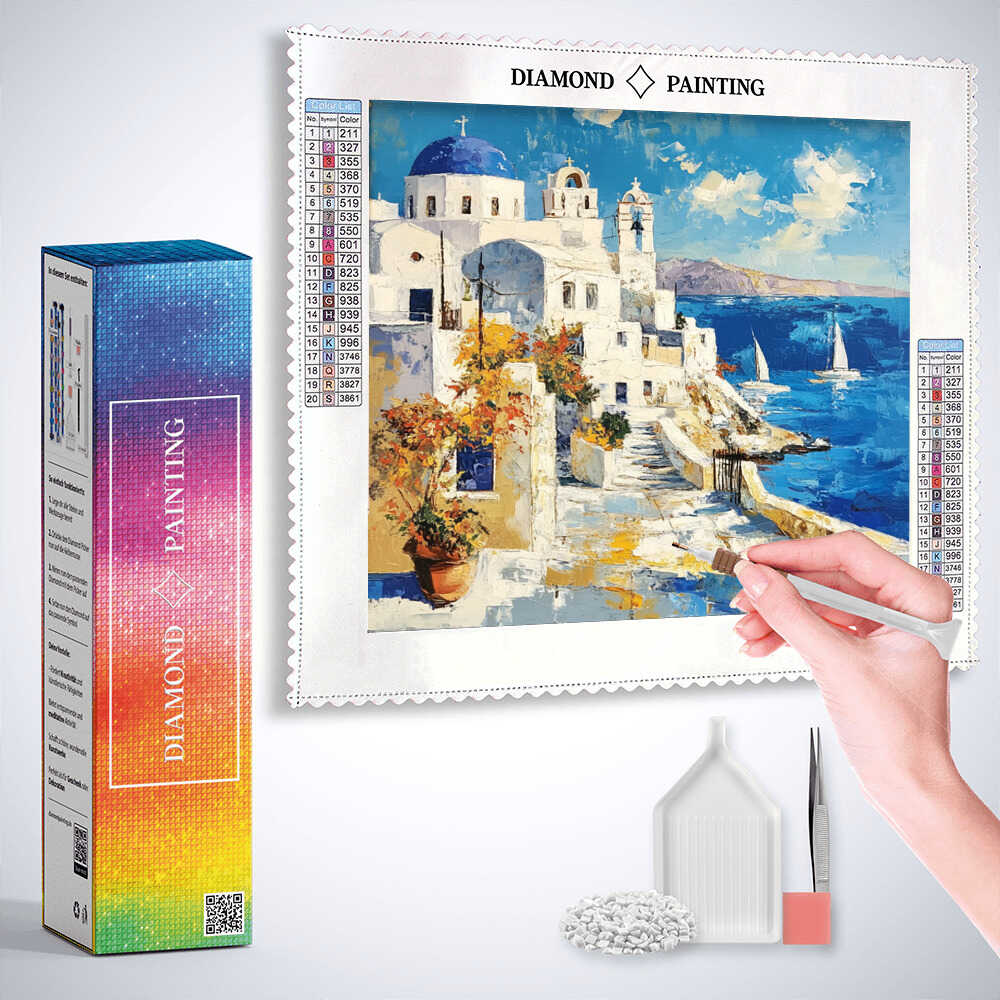 Diamond Painting - Sonnenzauber über Santorini