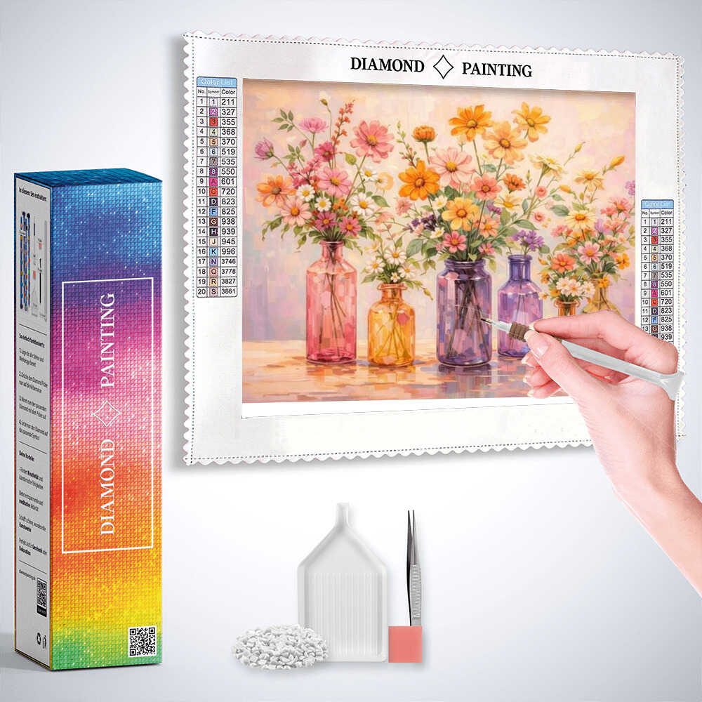 Diamond Painting - Blütenzauber im Sonnenlicht, Vasen