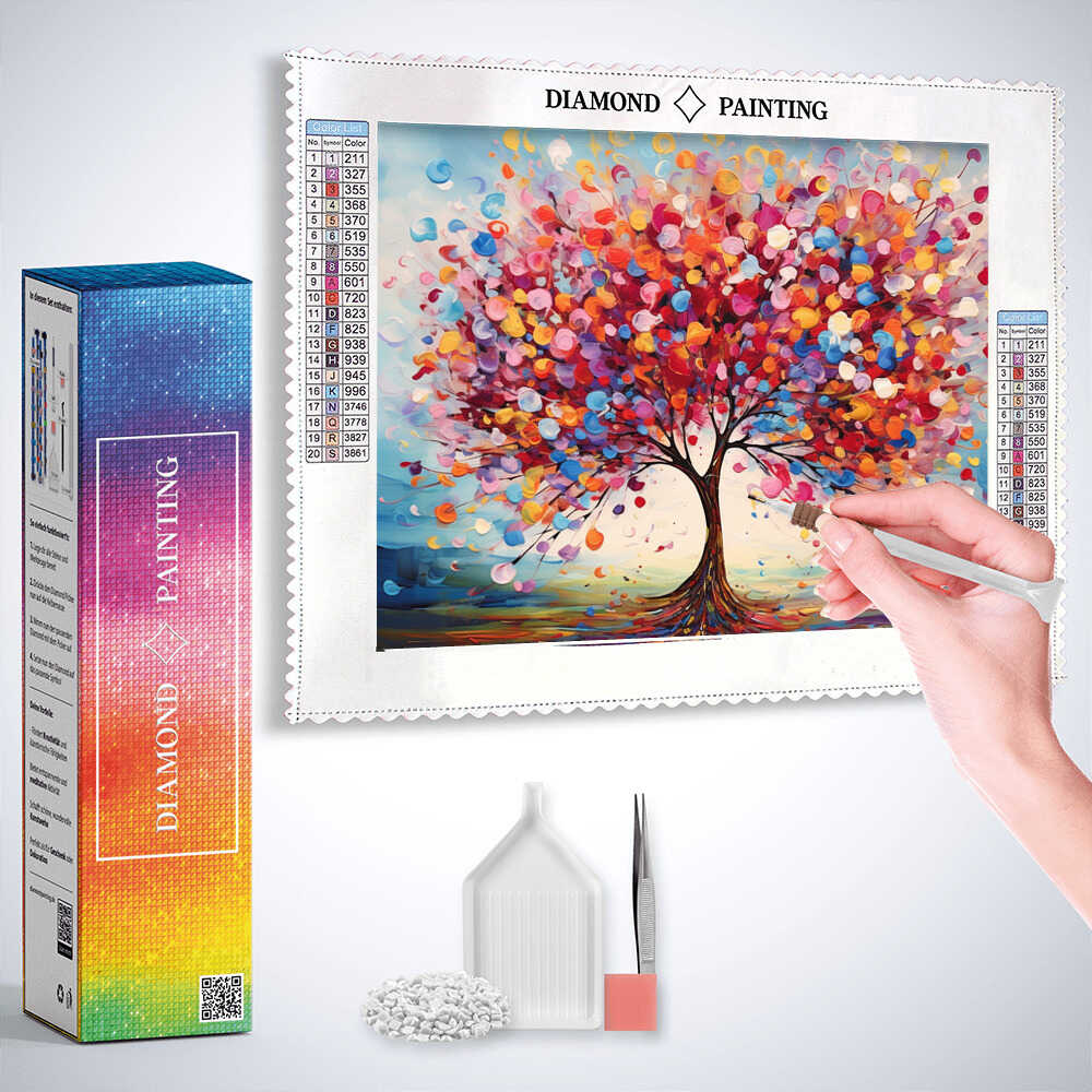 Diamond Painting - Lebensbaum der Farbenfreude, abstrakt