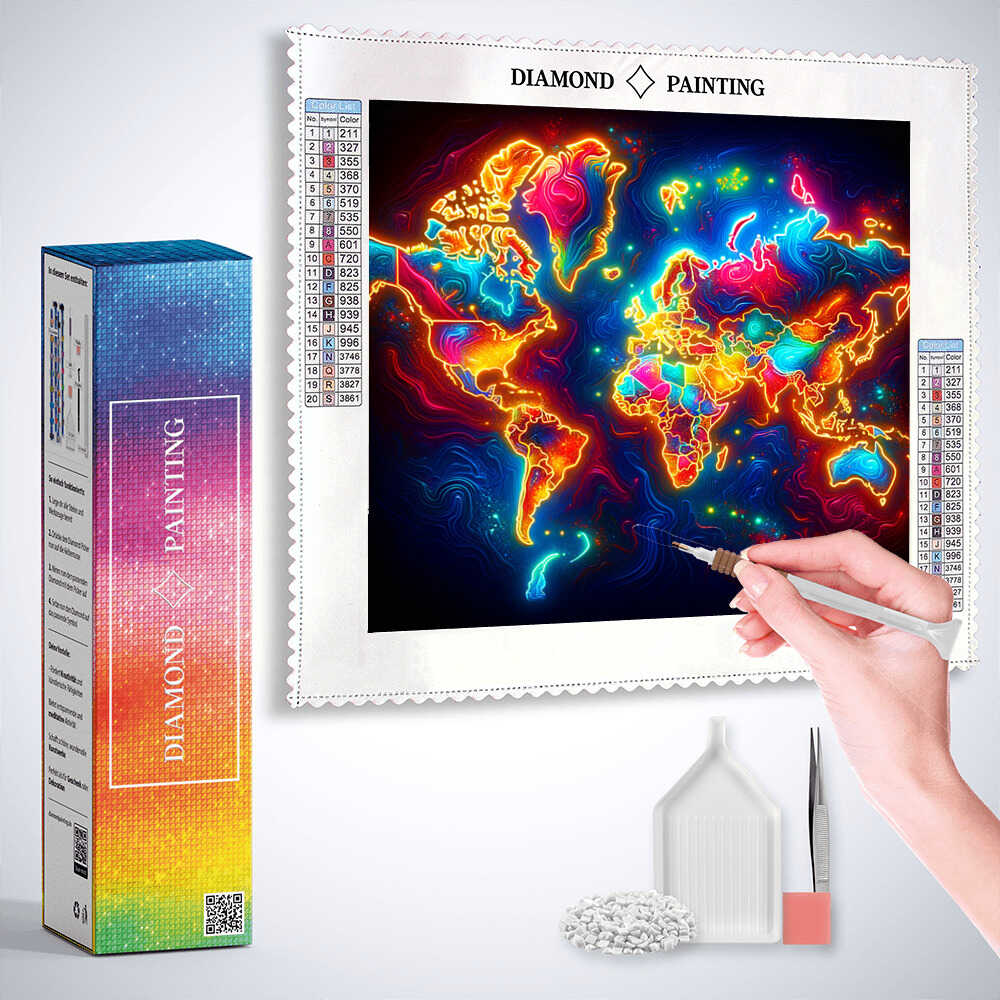 Diamond Painting - Leuchtende Weltenkarte