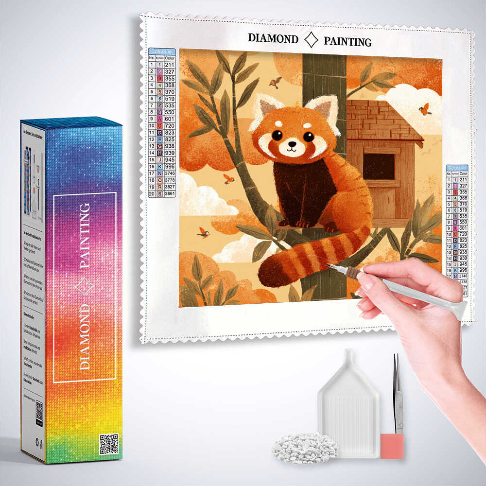 Diamond Painting - Herbstträumer: Der kleine Panda im Bambuswald