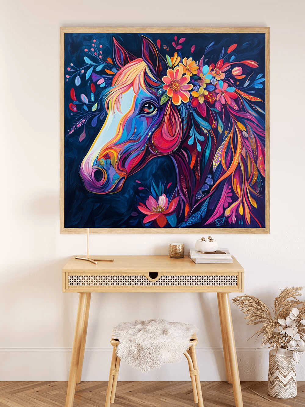 Diamond Painting - Farben des Wilden Herzens, Pferd mit Blumen