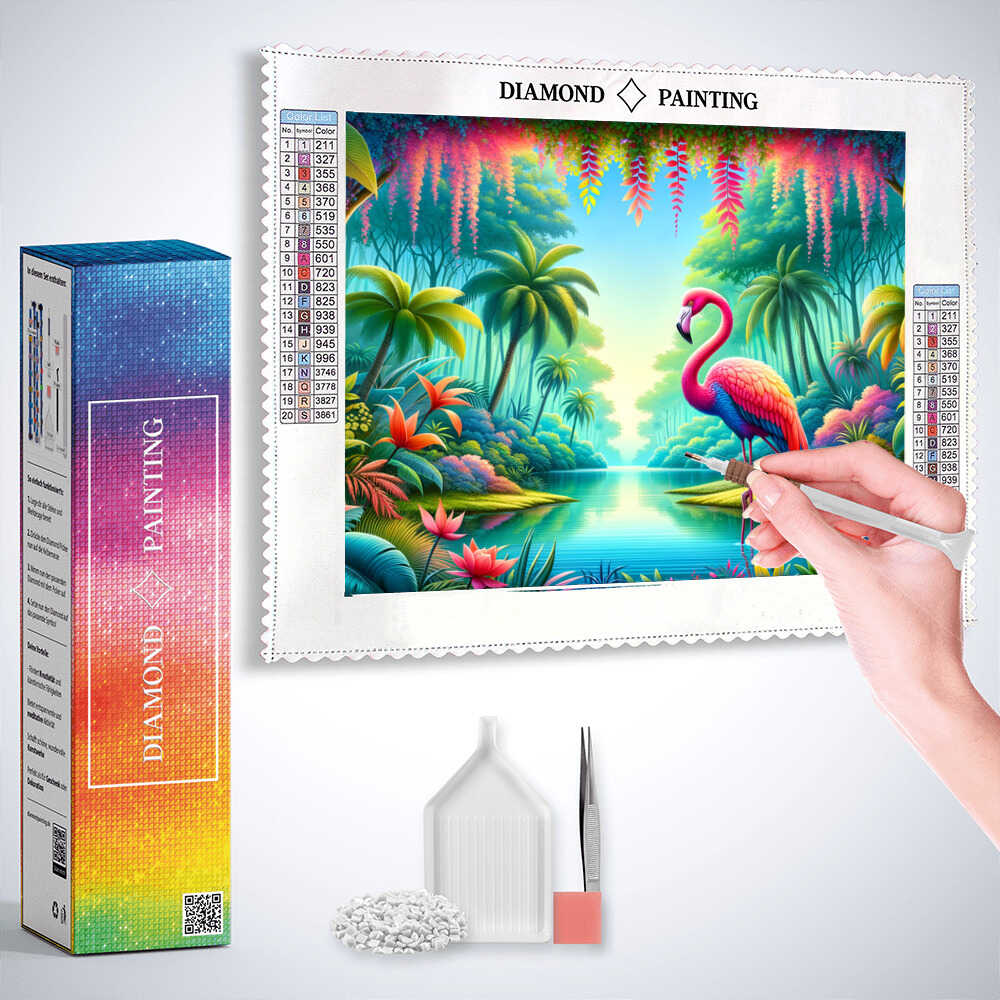 Diamond Painting - Flamingo-Paradies: Eine Harmonie in Pink und Grün
