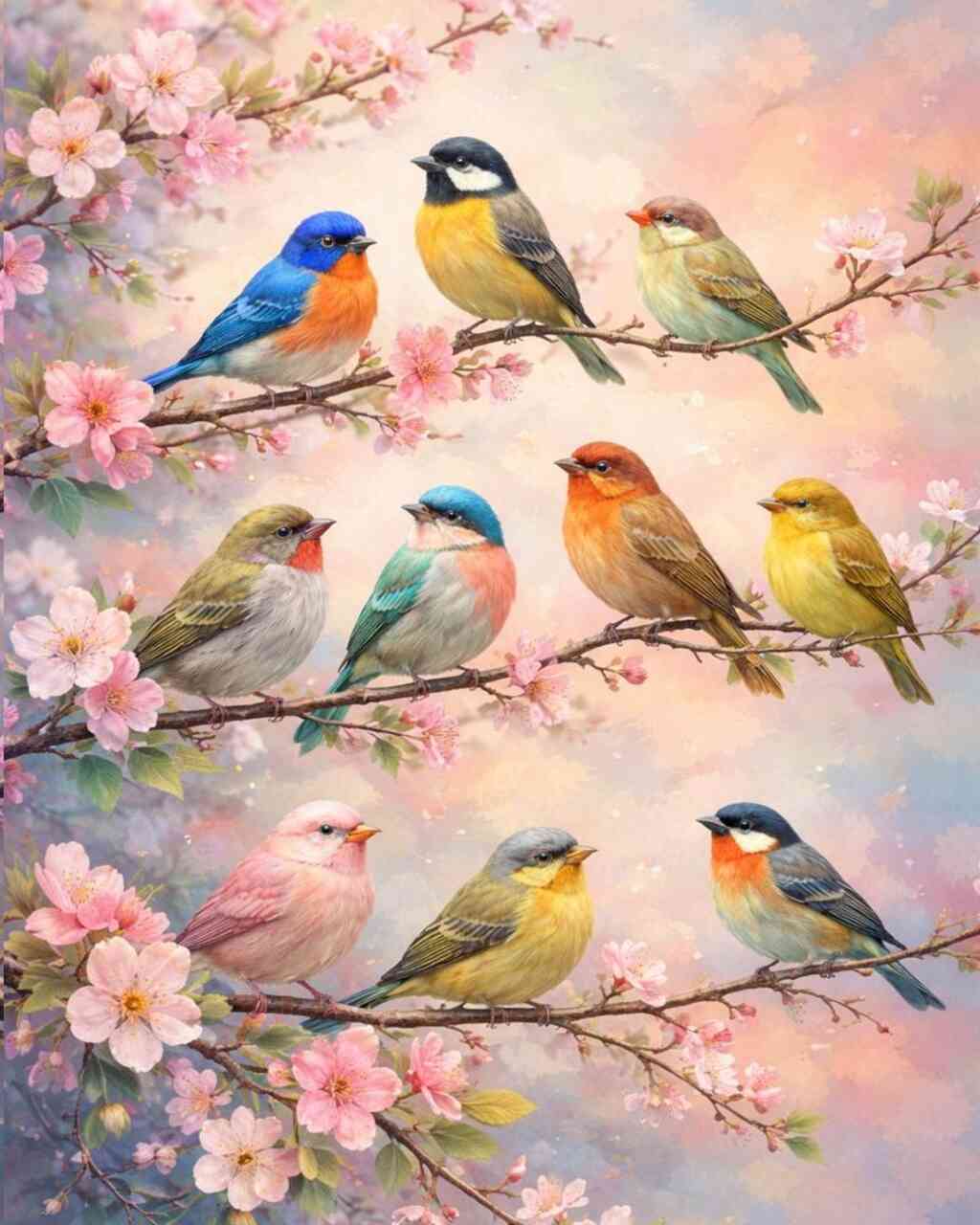 Diamond Painting - Melodie des Frühlings, Vogelgezwitscher