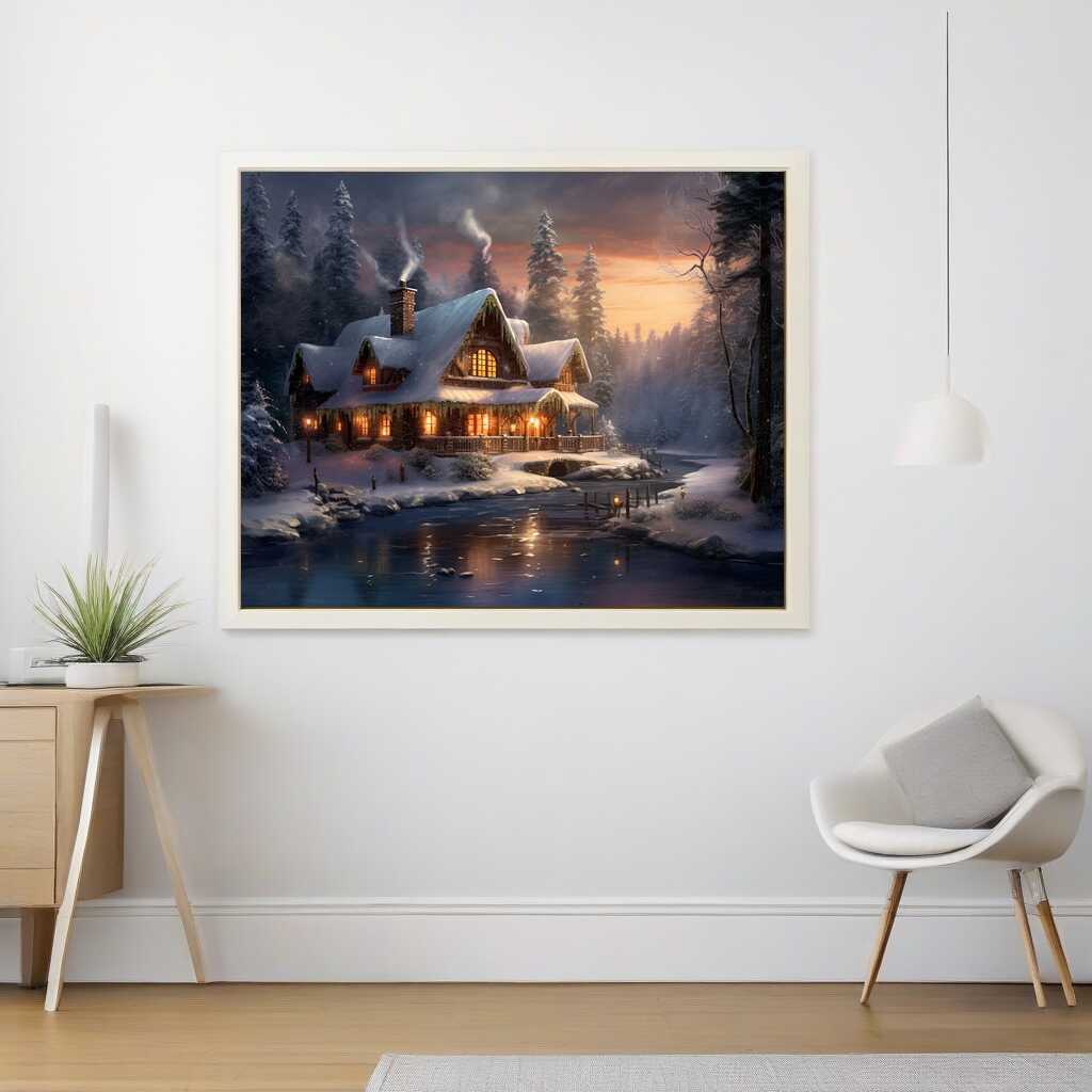 Diamond Painting - Abenddämmerung im Winterzauber am gefrorenen Fluss