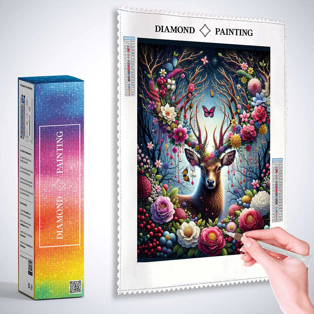 Diamond Painting - Hirsch mit Blumengeweih