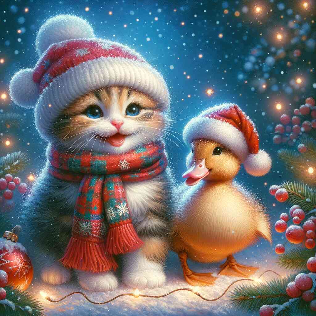 Diamond Painting - Katze mit Weihnachtsente