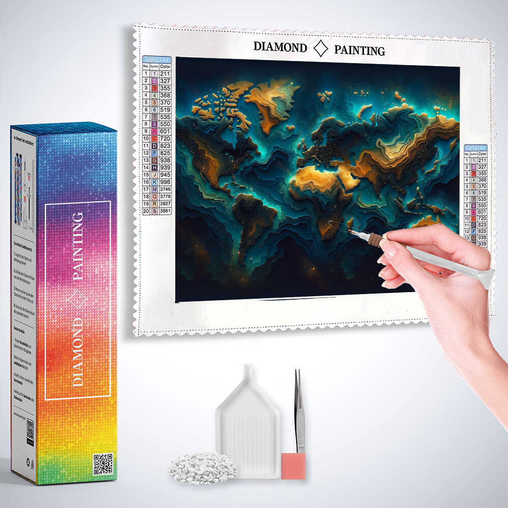 Diamond Painting - Weltkarte, Petrol