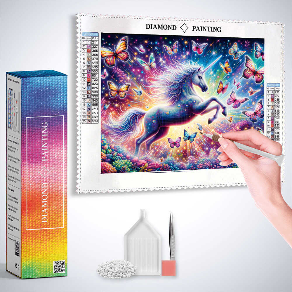 Diamond Painting - Einhörner und Schmetterlinge