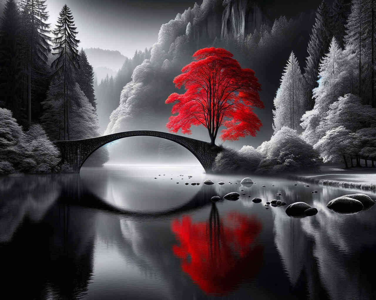 Diamond Painting - Brücke in Schwarz und Weiß