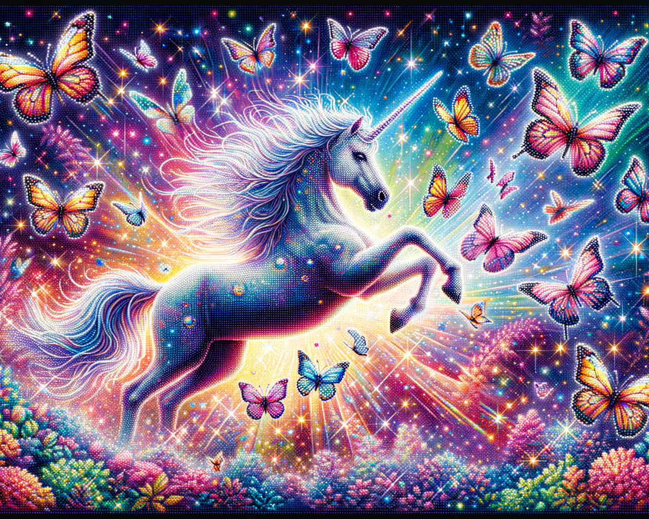 Diamond Painting - Einhörner und Schmetterlinge