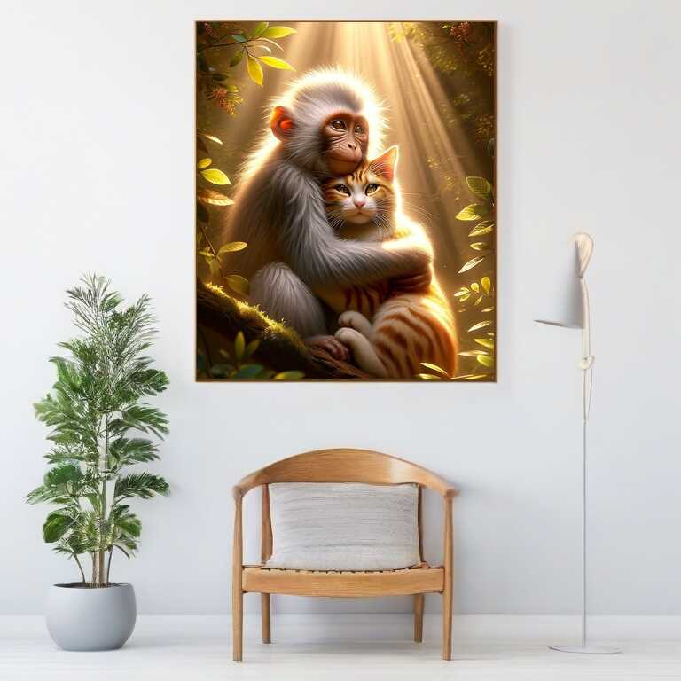 Diamond Painting - Affe und Kätzchen Freunde