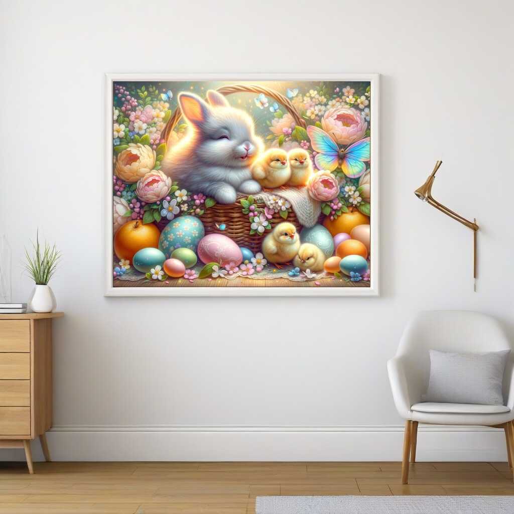 Diamond Painting - Hase und Küken, Korb