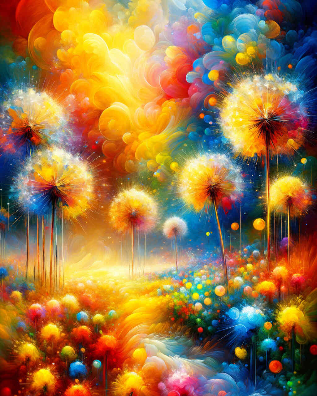 Diamond Painting - Abstrakte Pusteblumen, farbenfroh