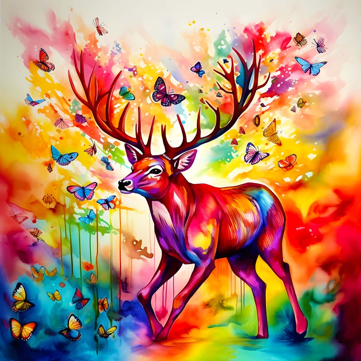 AB Diamond Painting - Bunter, leuchtender Hirsch - gedruckt in Ultra-HD - AB Diamond, Hirsch, Neu eingetroffen, Quadratisch, Tiere