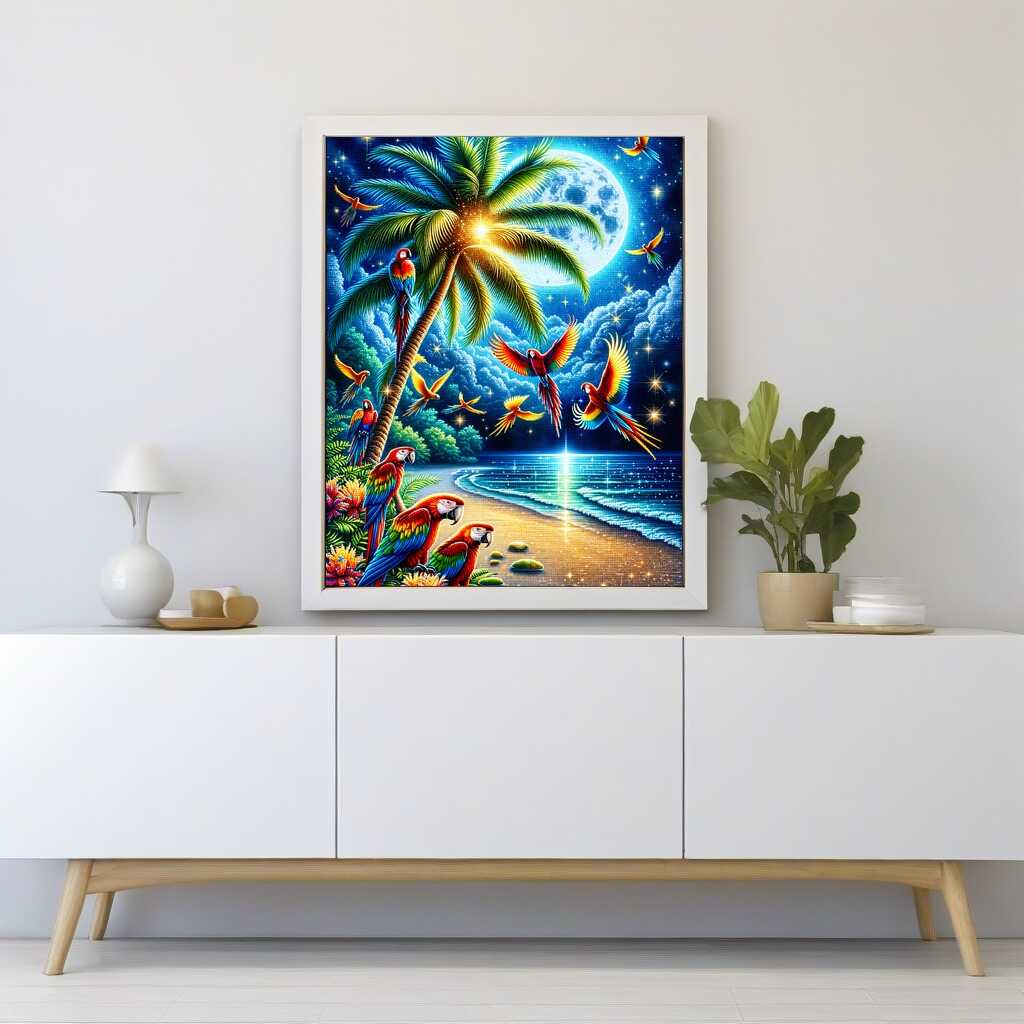 Diamond Painting - Papageien unter Palme