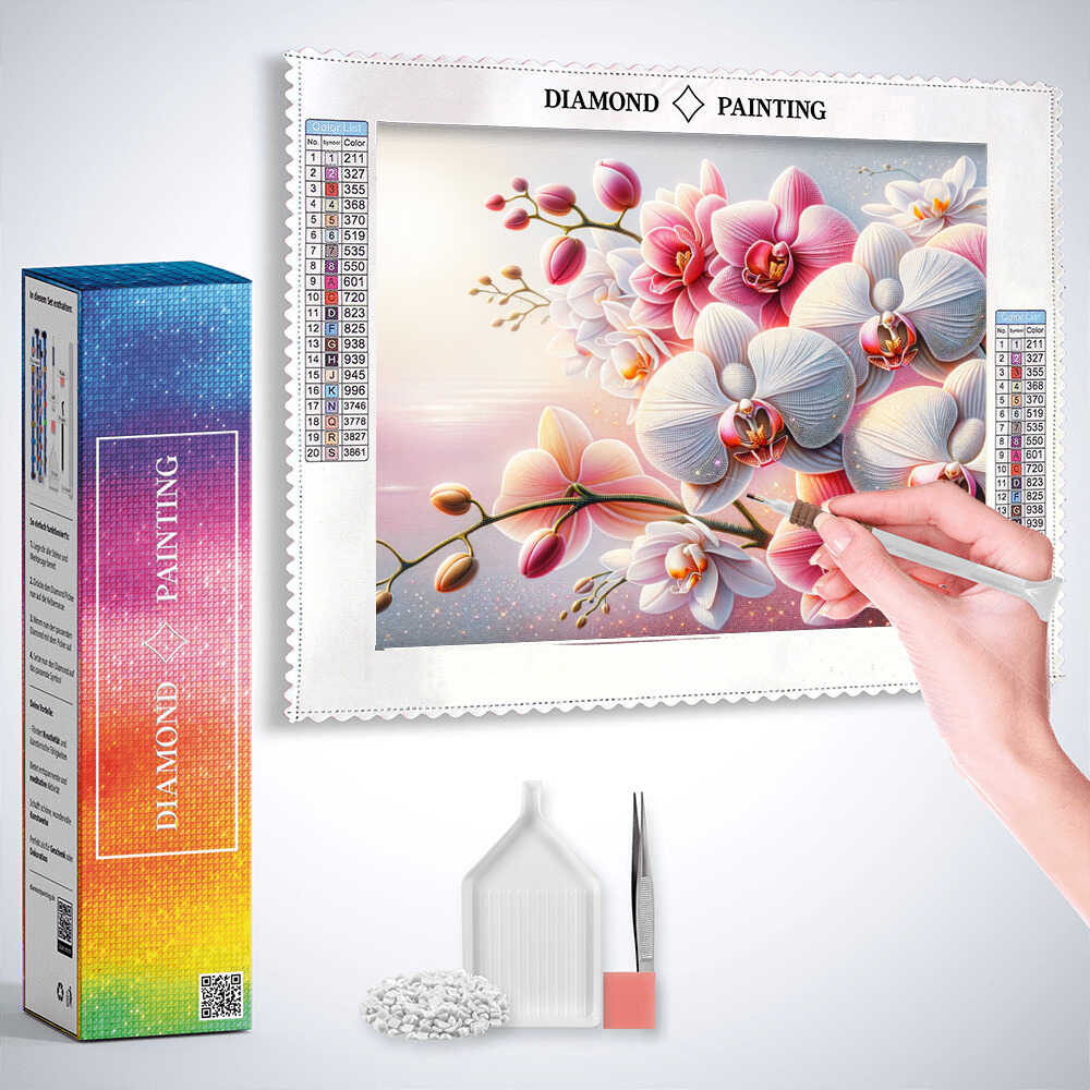 Diamond Painting - Pink und weiße Orchideen