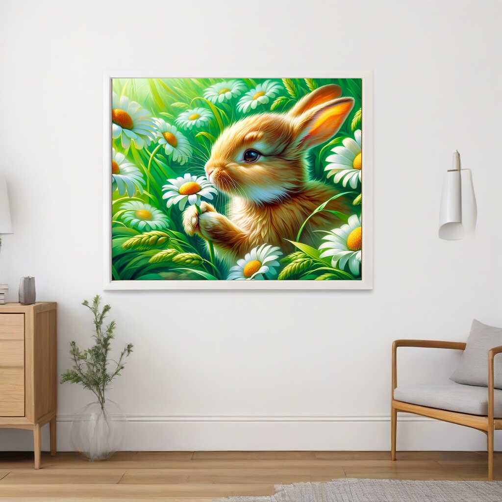 Diamond Painting - Hase hält Gänseblümchen