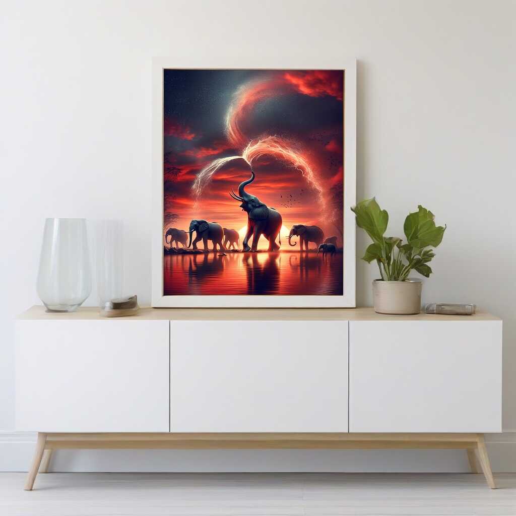 Diamond Painting - Elefant mit Wasserfontaine