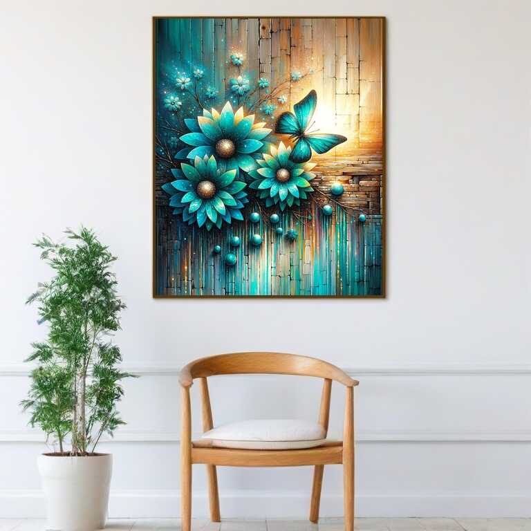 Diamond Painting - Drei türkisfarbene Blumen