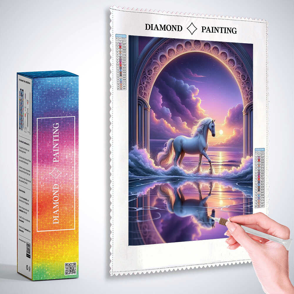 Diamond Painting - Pferd im Meer Sonnenuntergang