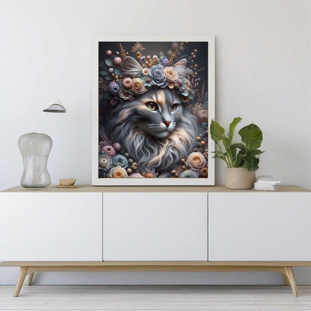 Diamond Painting - Katze mit Blumenkranz