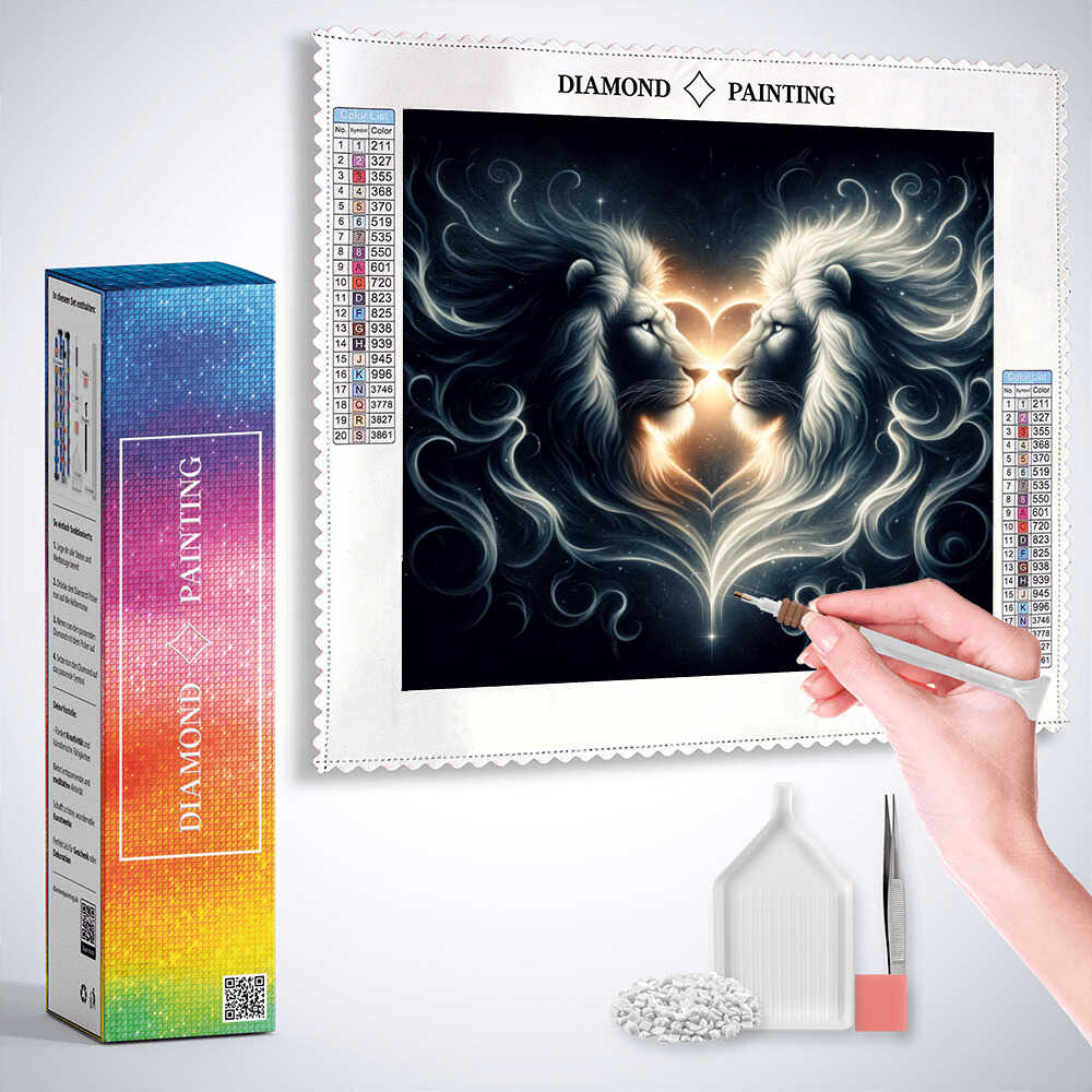 Diamond Painting - Schwarzer und weißer Löwe Herz