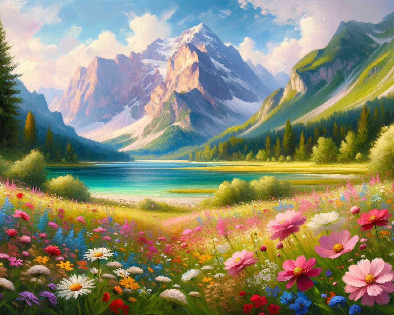Diamond Painting - Blumenwiese und Zugspitze