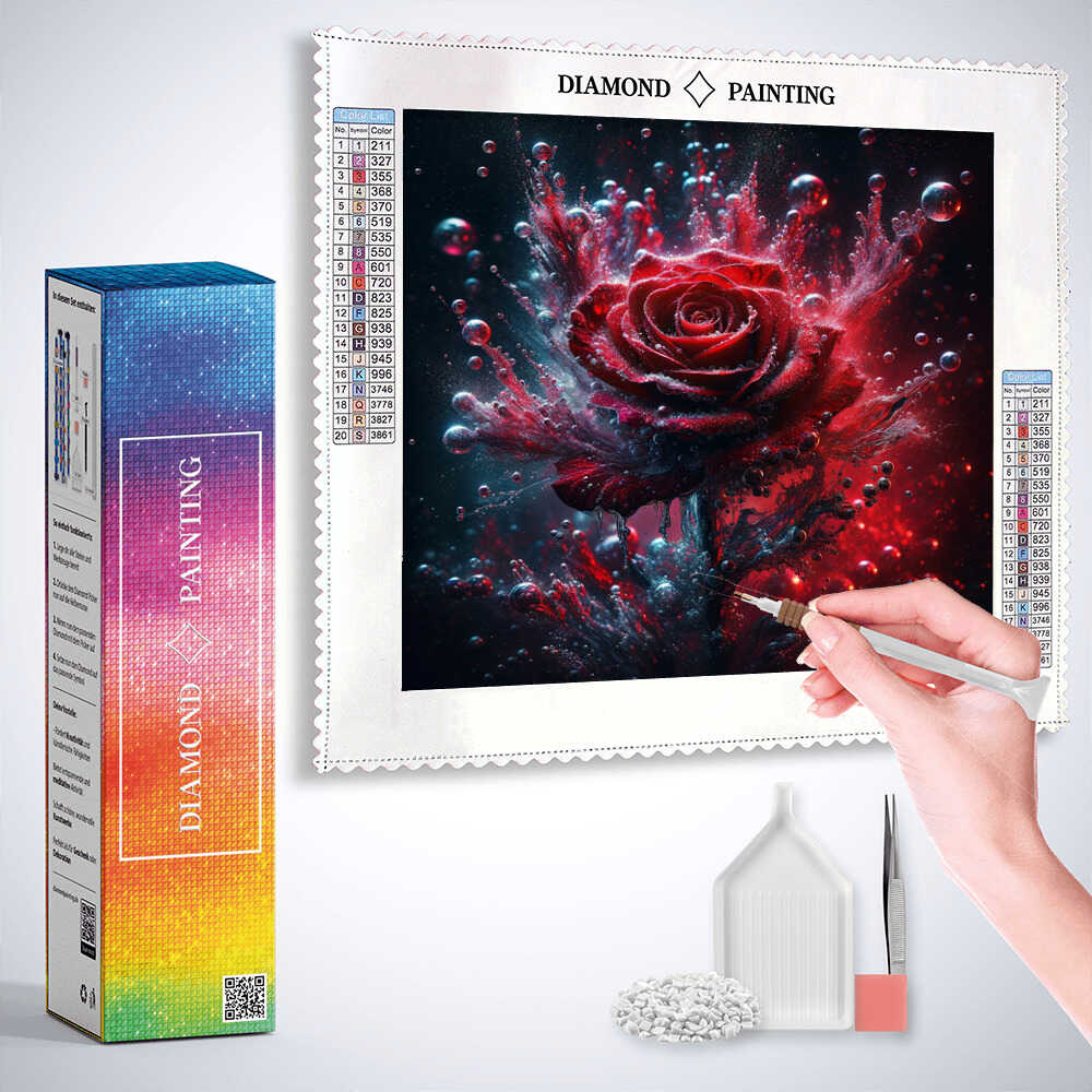 Diamond Painting - Rote Rose umgeben von Wasser