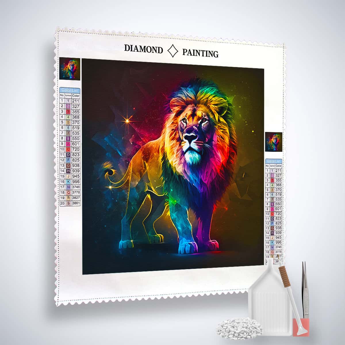 AB Diamond Painting - Neon Löwe im Weltall - gedruckt in Ultra-HD - AB Diamond, Löwe, Neu eingetroffen, Quadratisch, Tiere, Weltall