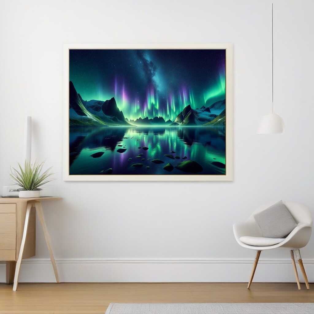 Diamond Painting - Polarlichter in Grün Seelandschaft