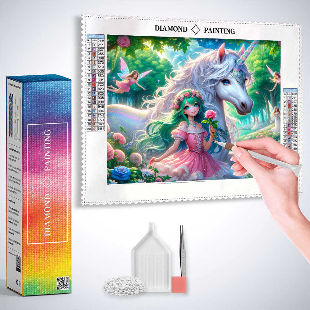 Diamond Painting - Einhorn mit Mädchen