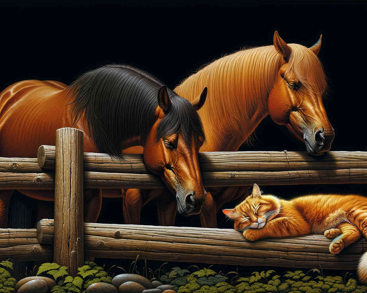 Diamond Painting - Pferde und Katze