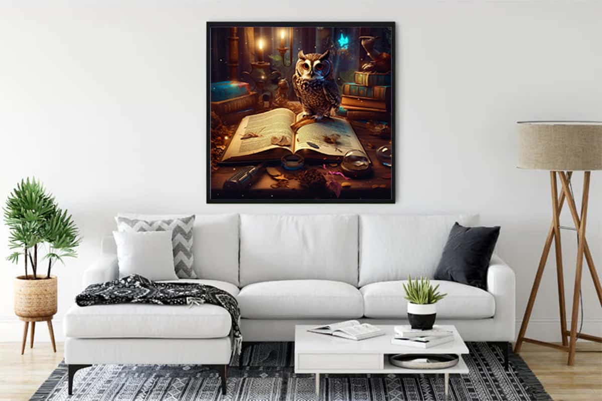 Diamond Painting - Eule mit Buch und Kerzen - gedruckt in Ultra-HD - eule, fantasy, harry potter, Neu eingetroffen, Quadratisch, tiere