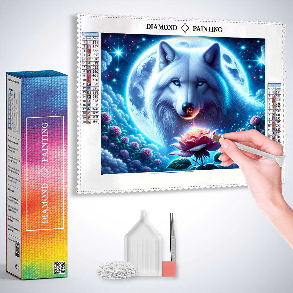 Diamond Painting - Wolf im Vollmond, Blume