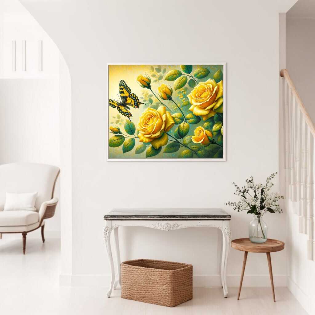 Diamond Painting - Zwei gelbe Rosen, Schmetterling