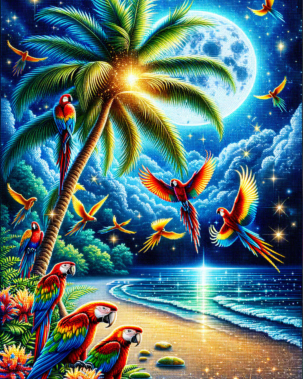 Diamond Painting - Papageien unter Palme