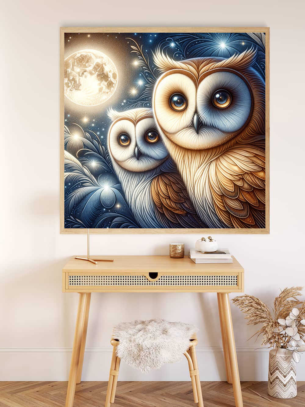 Diamond Painting - Eulenpaar auf Ast im Vollmond