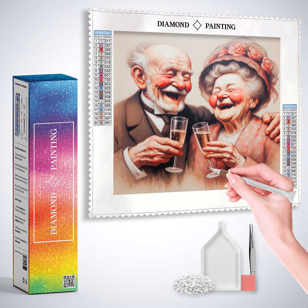 Diamond Painting - Opa und Oma mit Glas