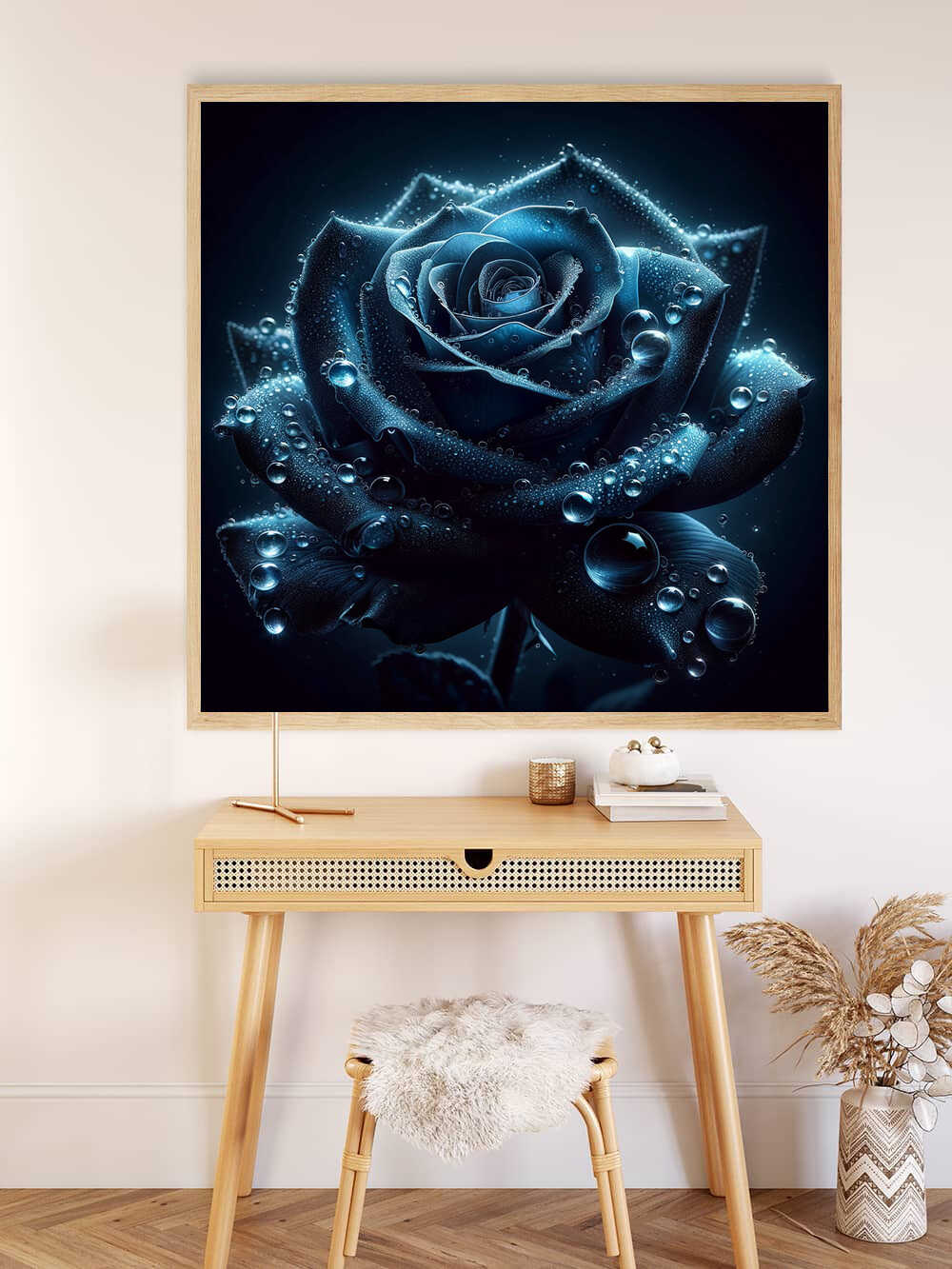 Diamond Painting - Blaue Rose mit Wassertropfen