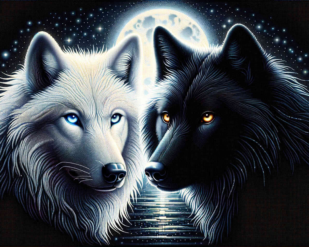 Diamond Painting - Wölfe Weiß und Schwarz
