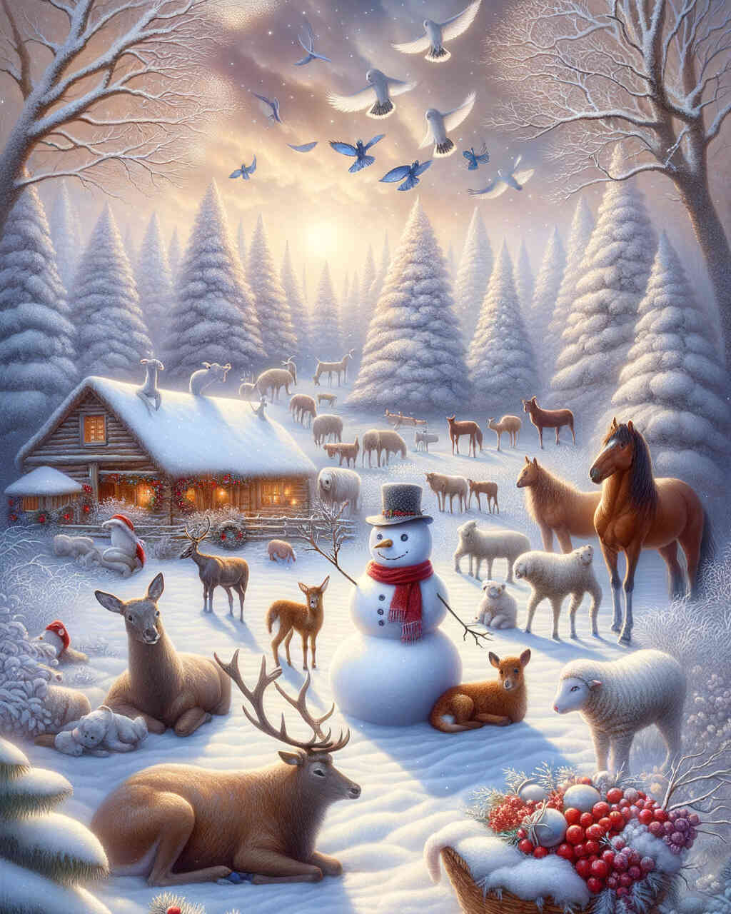 Diamond Painting - Schneemann mit Tierfamilie