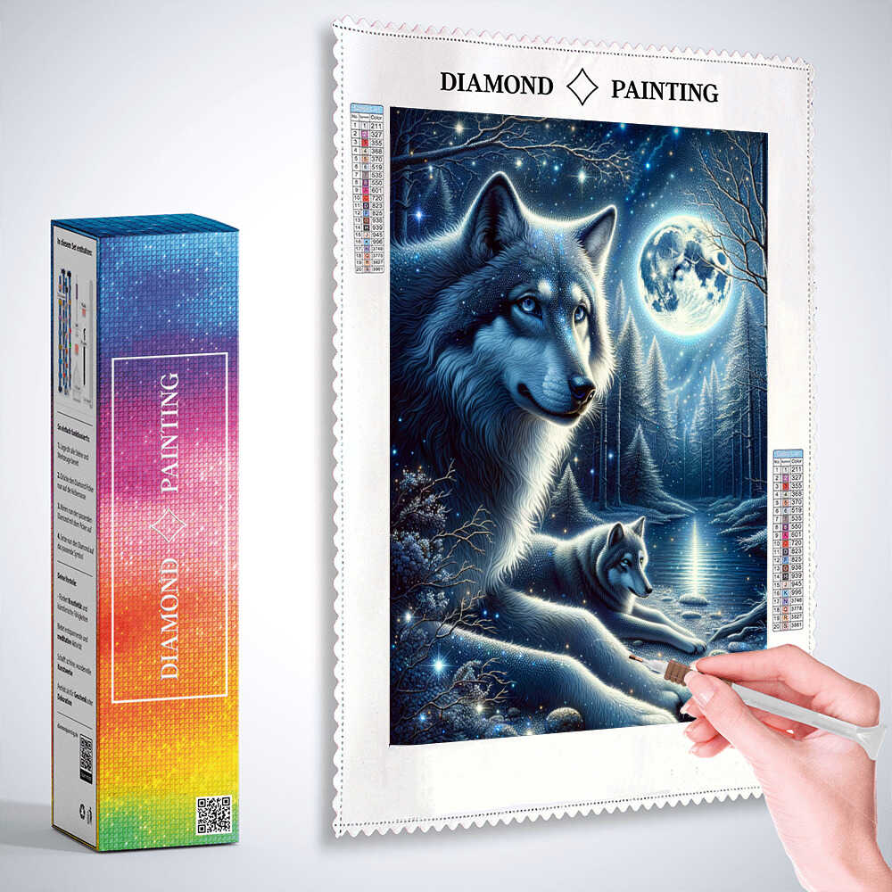 Diamond Painting - Wolfspaar bei Mondschein