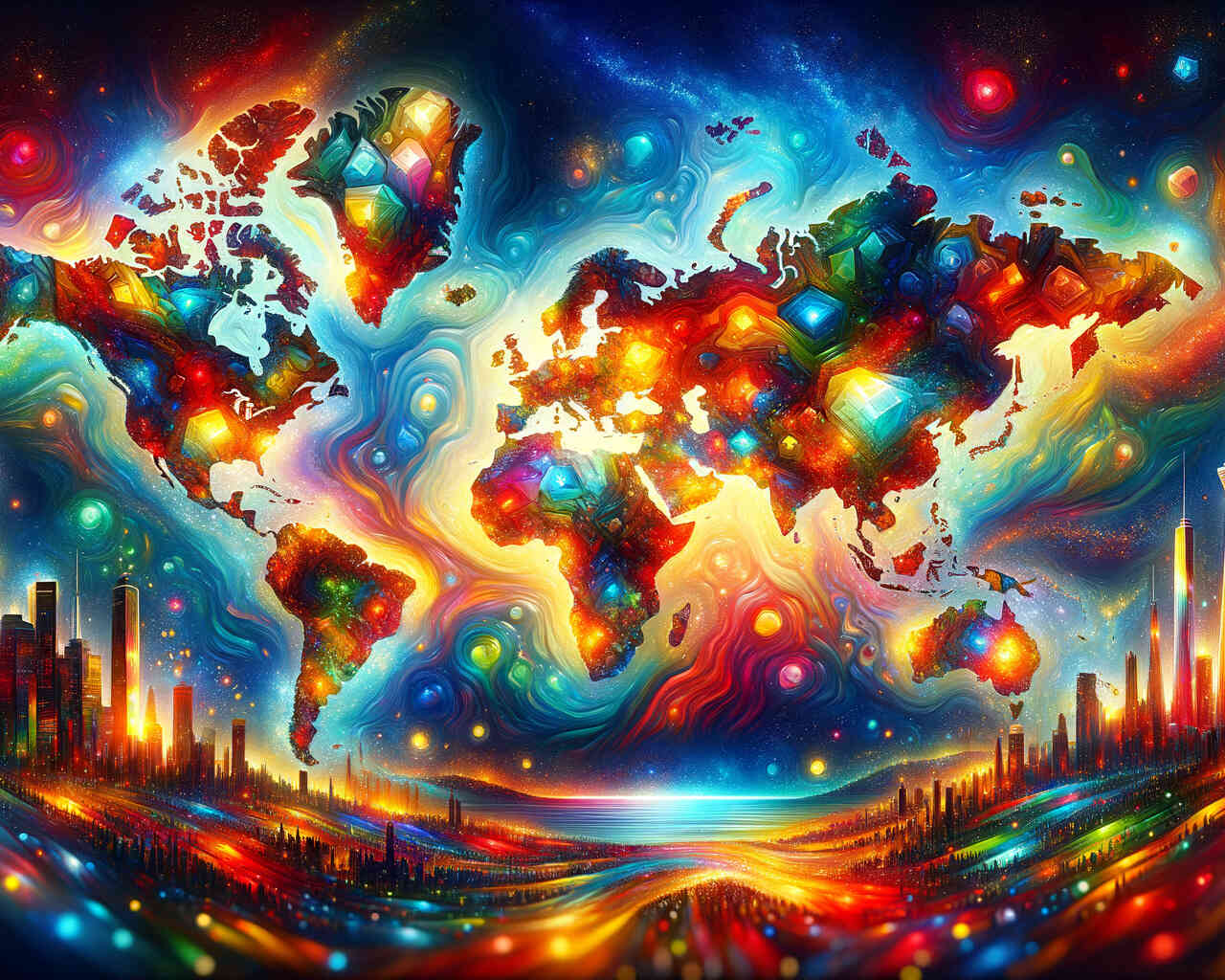 Diamond Painting - Weltkarte Sehenswürdigkeiten bunt